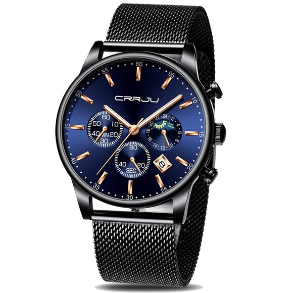 Men's Stainless Steel Chronograph Watch Waterproof Mesh Strap